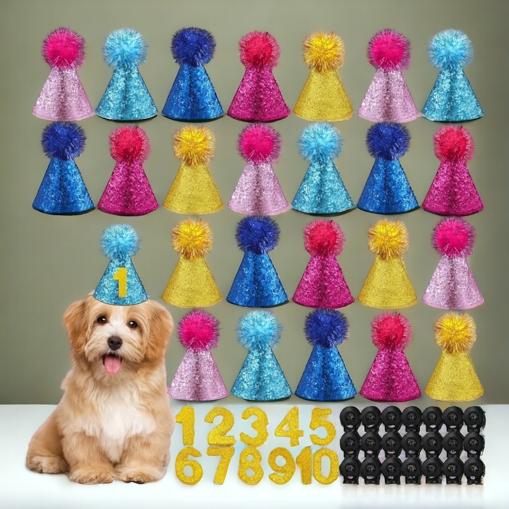 🐾 Dog Birthday Set, Hats, Numbers & Balloons, 110 Pieces